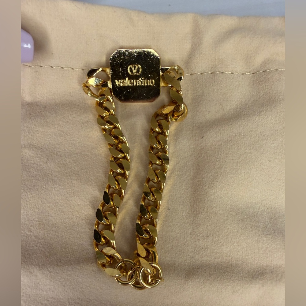 Valentino Garavani Gold Chain Bracelet | Red Enamel Detail | 6.5” | Dust Bag - Picture 6 of 6
